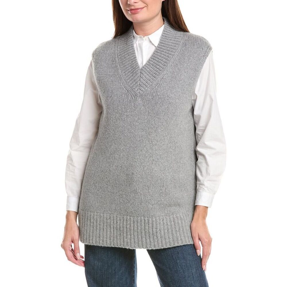 Lafayette 148 New York Womens Chunky Wide Cashmere & Wool-Blend Sweater, Grey